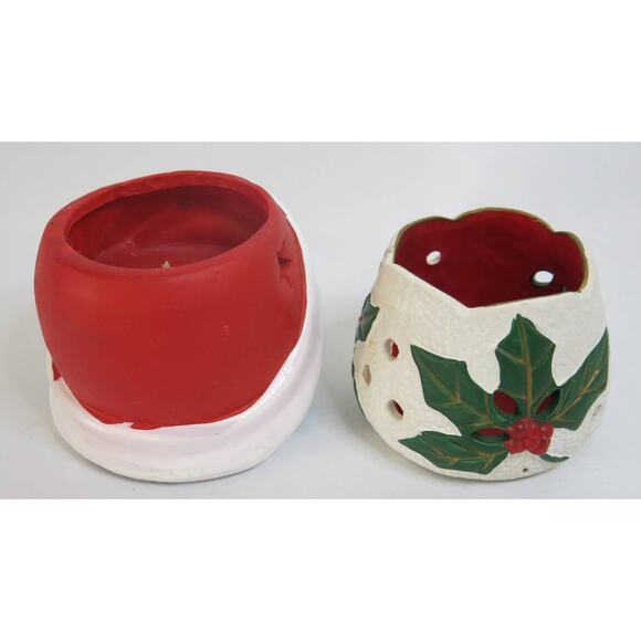 CHRISTMAS 2 Holiday Candle Holders Snowman Holly Berry Votive Winter Candles - Picture 3 of 9